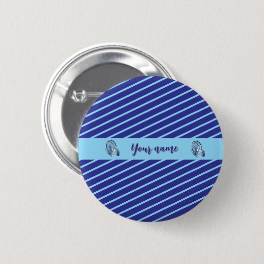 Gepersonaliseerde Blue Striped Ronde Button 5,7 Cm (Voorkant /achterkant)