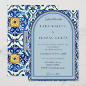 Gepersonaliseerde Blue Tegel Elegance Bruiloft Kaart (Voorkant / Achterkant)