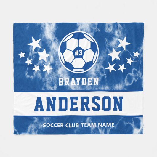 Gepersonaliseerde Blue Tie Dye Voetbal Speler Naam Fleece Deken (Voorkant (Horizontaal))