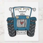 Gepersonaliseerde Blue Tractor Country Bruiloft Wijn Etiket (Enkel label)