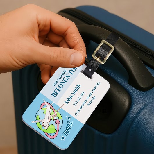 Gepersonaliseerde Blue Travel Vliegtuig Bagagelabe Bagagelabel