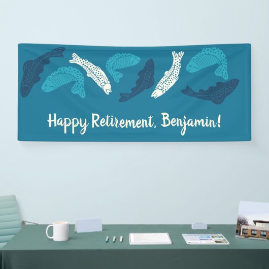 Gepersonaliseerde Blue Trout Fish Pensioen Partij Spandoek (Beurs)