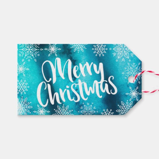 Gepersonaliseerde Blue Waterverf Christmas cadeau  Cadeaulabel (Voorkant (Horizontaal))