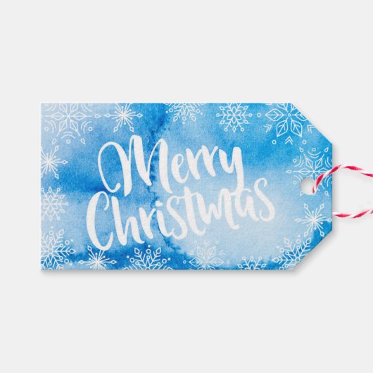 Gepersonaliseerde Blue Waterverf Christmas cadeau Cadeaulabel (Voorkant (Horizontaal))