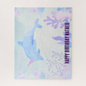 Gepersonaliseerde Blue Waterverf Zee en Delphine Legpuzzel (Verticaal)