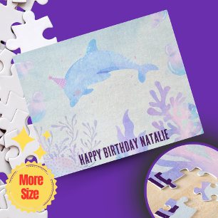 Gepersonaliseerde Blue Waterverf Zee en Delphine Legpuzzel