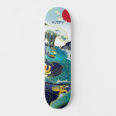 Gepersonaliseerde Blue Waves Green Dragon Red Sun- Persoonlijk Skateboard (Voorkant)