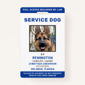Gepersonaliseerde Blue White Service Hond Foto ID Badge (Voorkant)