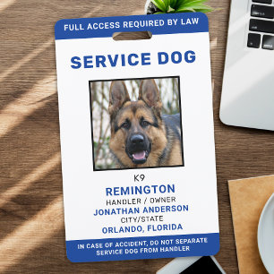 Gepersonaliseerde Blue White Service Hond Foto ID Badge