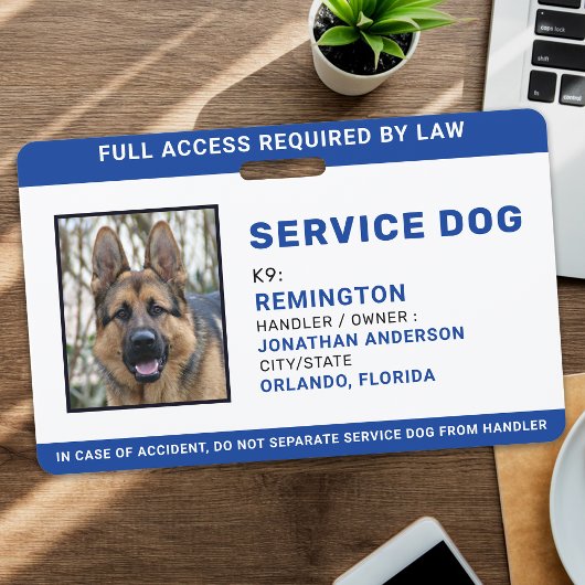 Gepersonaliseerde Blue White Service Hond Foto ID  Badge