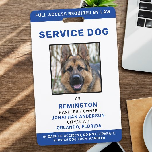 Gepersonaliseerde Blue White Service Hond Foto ID Badge