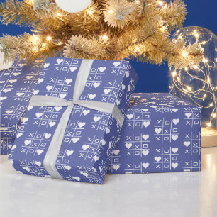 Gepersonaliseerde Blue XOXO Hearts bruiloft, Jubil Cadeaupapier