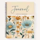 Gepersonaliseerde Blue Yellow Cream Floral Journal Notitieboek (Voorkant)