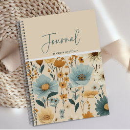 Gepersonaliseerde Blue Yellow Cream Floral Journal Notitieboek