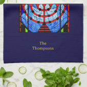 Gepersonaliseerde Blues Reds Yellows Chanoeka Theedoek (Gevouwen)