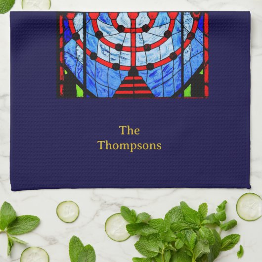 Gepersonaliseerde Blues Reds Yellows Chanoeka Theedoek (Gevouwen)