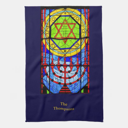 Gepersonaliseerde Blues Reds Yellows Chanoeka Theedoek (Verticaal)