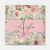 Gepersonaliseerde Blush Bloemen Grens met Rozen Magneet (Voorkant)