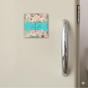 Gepersonaliseerde Blush Bloemen Grens met Rozen Magneet
