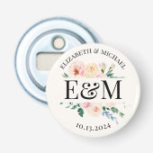 Gepersonaliseerde Blush Bloemen Huwelijksgunst But Button Flesopener (Voorkant)