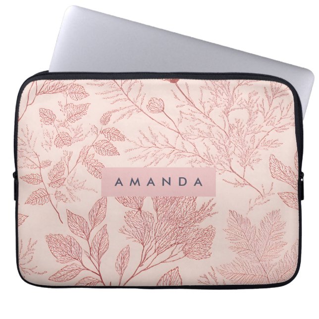 Gepersonaliseerde Blush Botanische Bloemdesign Laptop Sleeve (Voorkant)