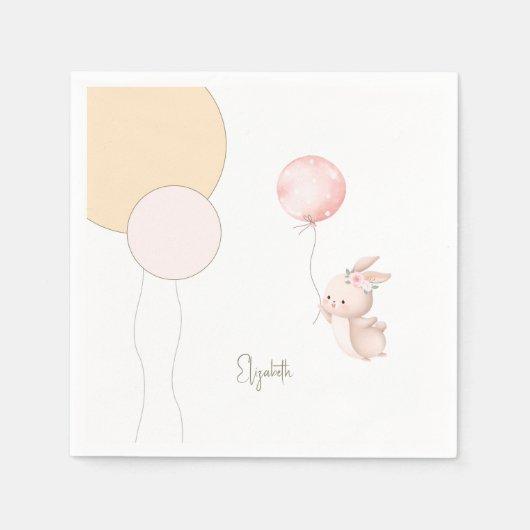 Gepersonaliseerde Blush Bunny Balloons Baby shower Servet (Voorkant)