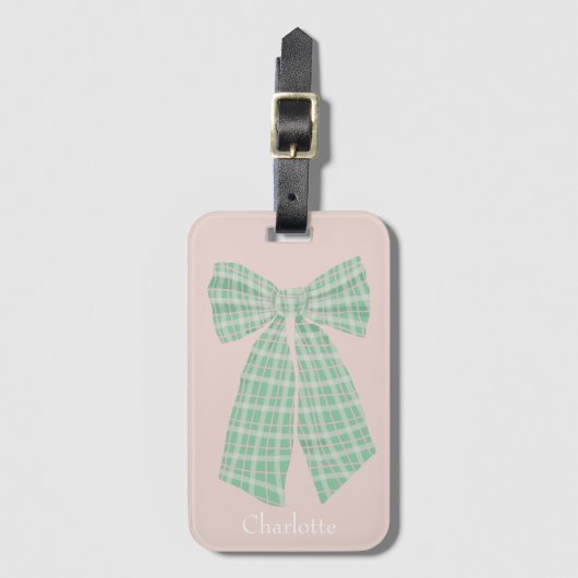 Gepersonaliseerde Blush Gingham Romantische Coquet Bagagelabel (Voorkant (verticaal))