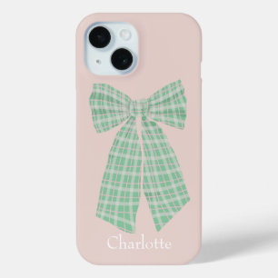 Gepersonaliseerde Blush Gingham Romantische Coquet iPhone 15 Case