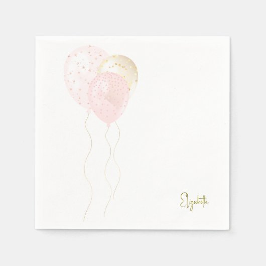 Gepersonaliseerde Blush Gold Balloons Baby shower Servet (Voorkant)