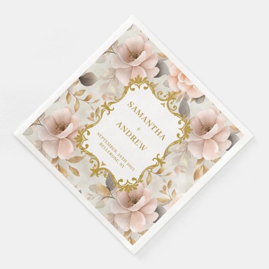 Gepersonaliseerde Blush Gold bruiloft servetten (Hoek)