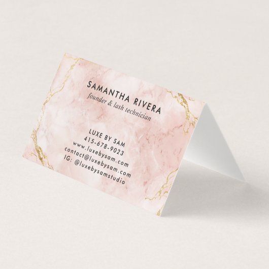 Gepersonaliseerde Blush Marble Kaart met Gouden Gl (Achterkant)