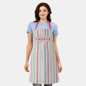 Gepersonaliseerde Blush Mint Pastel Strepen Schort (Gedragen)