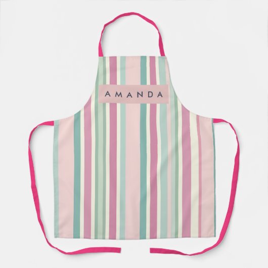 Gepersonaliseerde Blush Mint Pastel Strepen Schort (Voorkant)