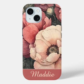 Gepersonaliseerde   Blush Pink Bloemen iPhone 15 Case