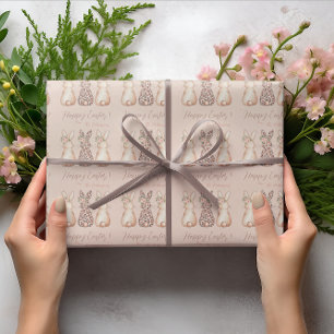Gepersonaliseerde Blush Pink Bunny Pasen Cadeaupapier