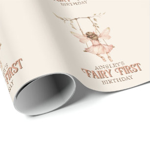 Gepersonaliseerde Blush Pink Fairy Eerste 1e verja Cadeaupapier