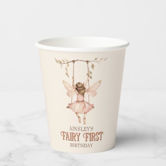 Gepersonaliseerde Blush Pink Fairy Eerste 1e verja Papieren Bekers (Voorkant)