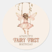 Gepersonaliseerde Blush Pink Fairy Eerste 1e verja Ronde Sticker (Voorkant)