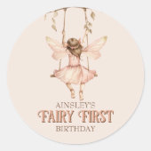 Gepersonaliseerde Blush Pink Fairy Eerste 1e verja Ronde Sticker (Voorkant)