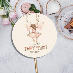 Gepersonaliseerde Blush Pink Fairy Eerste 1e verja Ronde Sticker