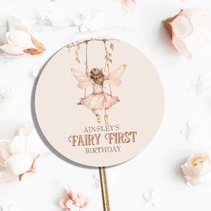 Gepersonaliseerde Blush Pink Fairy Eerste 1e verja Ronde Sticker