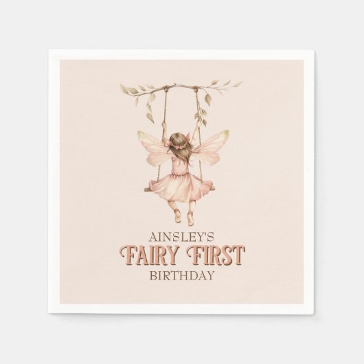 Gepersonaliseerde Blush Pink Fairy Eerste 1e verja Servet (Voorkant)