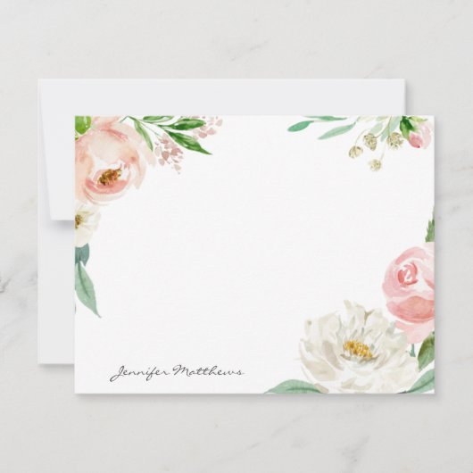 Gepersonaliseerde Blush Pink Feminine Floral Lijst Notitiekaartje (Voorkant)