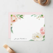 Gepersonaliseerde Blush Pink Feminine Floral Lijst Notitiekaartje (Voorkant / Achterkant in situ)