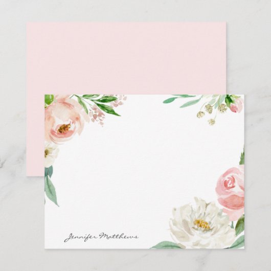 Gepersonaliseerde Blush Pink Feminine Floral Lijst Notitiekaartje (Voorkant / Achterkant)