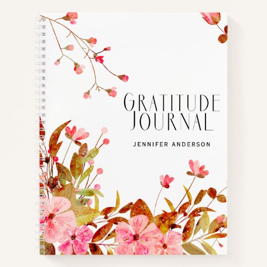 Gepersonaliseerde Blush Pink Floral Dankbaarheid J Notitieboek (Voorkant)