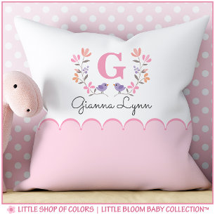 Gepersonaliseerde Blush Pink Floral Monogram Baby Kussen