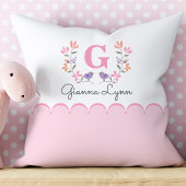 Gepersonaliseerde Blush Pink Floral Monogram Baby Kussen