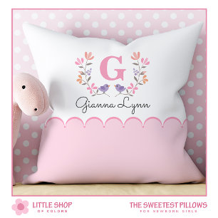 Gepersonaliseerde Blush Pink Floral Monogram Baby Kussen