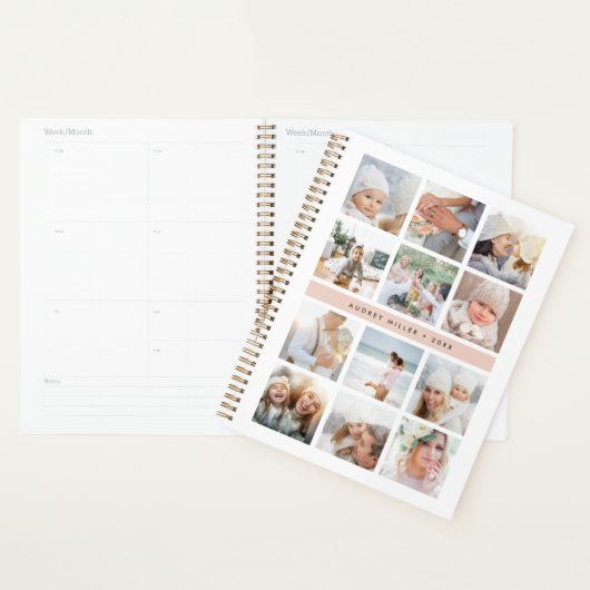 Gepersonaliseerde Blush Pink Fotocollage Planner (Display)